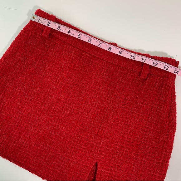 ZARA Tweed Mini Skirt Red Slit With Belt Loops Womenâs US XS EUC Textured Fabric - Picture 9 of 15